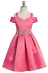 Satin Flower Girl Dress with Cold Shoulder and Pleated Skirt, Sizes 2-14