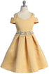 Satin Flower Girl Dress with Cold Shoulder and Pleated Skirt, Sizes 2-14