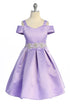 Satin Flower Girl Dress with Cold Shoulder and Pleated Skirt, Sizes 2-14
