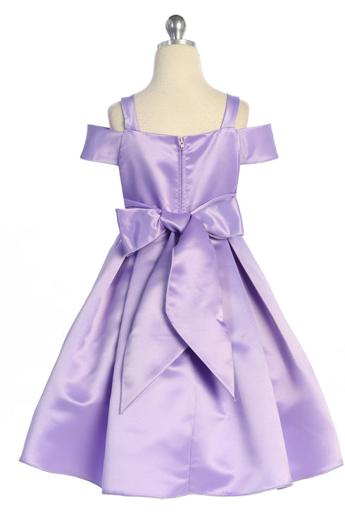 Satin Flower Girl Dress with Cold Shoulder and Pleated Skirt, Sizes 2-14