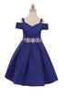 Satin Flower Girl Dress with Cold Shoulder and Pleated Skirt, Sizes 2-14