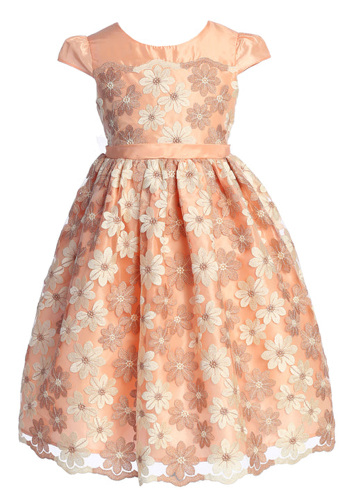 Girls Multi Color Embroidery Junior Bridesmaid Easter Dress 2T-14