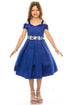 Satin Flower Girl Dress with Cold Shoulder and Pleated Skirt, Sizes 2-14
