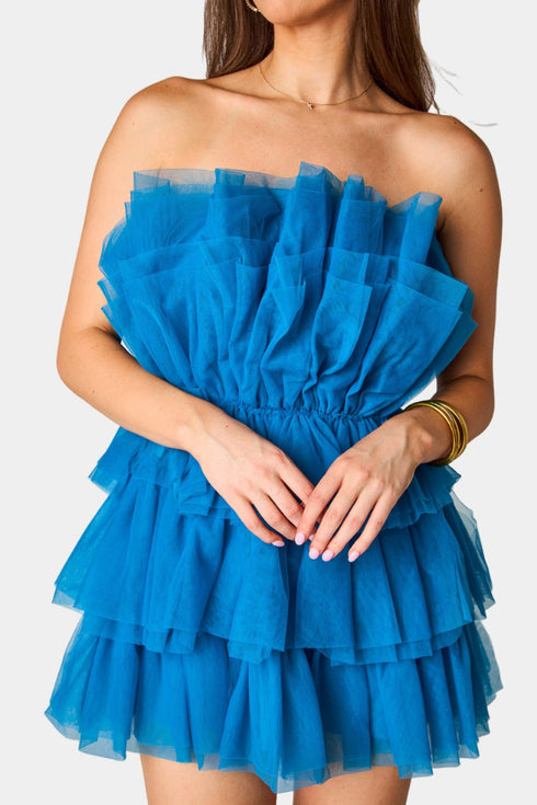 powder-puff-strapless-tulle-mini-dress-indigo Buddy Love - Sophia's Style-Powder Puff Strapless Tulle Mini Dress - Indigo-Blue-XS-1