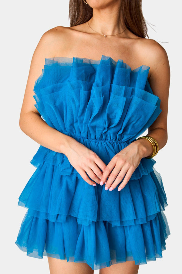powder-puff-strapless-tulle-mini-dress-indigo Buddy Love - Sophia's Style-Powder Puff Strapless Tulle Mini Dress - Indigo-Blue-XS-1