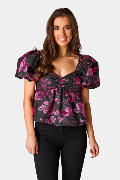 blakely-peplum-short-sleeve-top-raspberry-fizz Buddy Love - Sophia's Style--Black-S-2