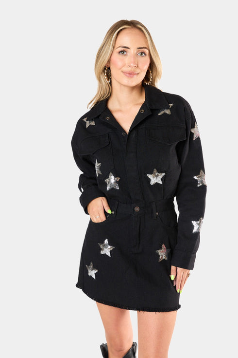 raelynn-denim-mini-dress-black Buddy Love - Sophia's Style--Black/Silver Stars-S-2