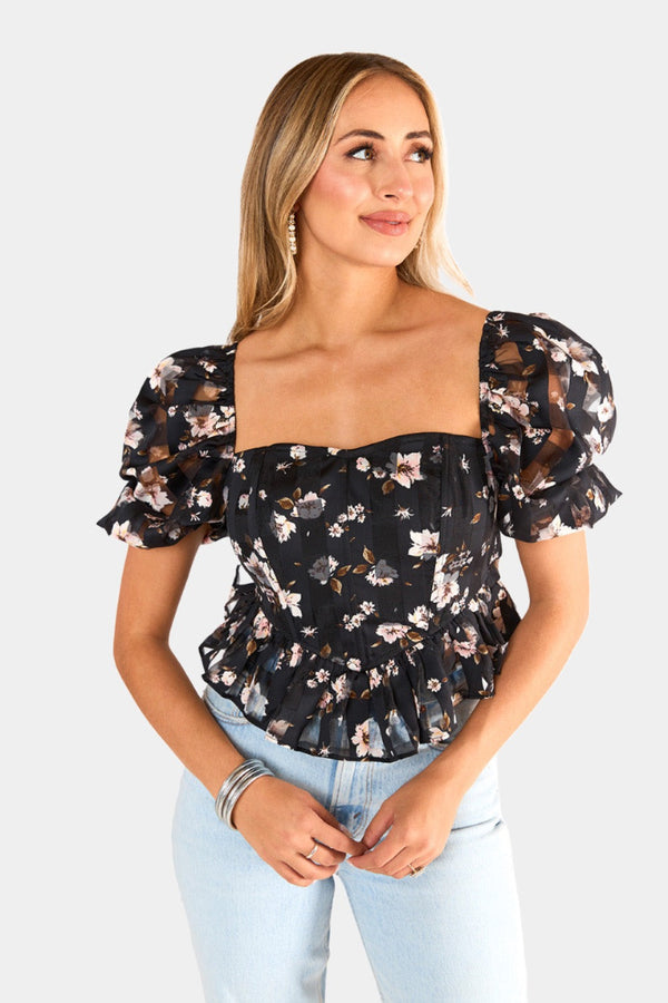 chloe-bustier-top-flower-basket Buddy Love - Sophia's Style-Chloe Bustier Top - Flower Basket-Flower Basket-XS-1