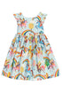 Girls Blue Unicorn Print Butterfly Sleeves Cotton Dress, Sizes 2-14