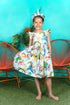 Girls Blue Unicorn Print Butterfly Sleeves Cotton Dress, Sizes 2-14