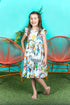 Girls Blue Unicorn Print Butterfly Sleeves Cotton Dress, Sizes 2-14