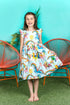 Girls Blue Unicorn Print Butterfly Sleeves Cotton Dress, Sizes 2-14