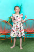 Girls White Sushi Cat Print Butterfly Sleeves Cotton Dress, Sizes 2-14