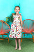 Girls White Sushi Cat Print Butterfly Sleeves Cotton Dress, Sizes 2-14