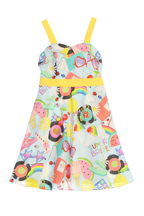 Girls Summer Breeze Print Pin-Up Style Cotton Dress with Pockets, Sizes 2-14