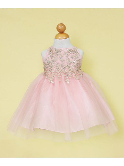 Baby Girls Blush Gold Lace Embroidered Tulle Flower Girl Dress 6-24M SophiasStyle.com