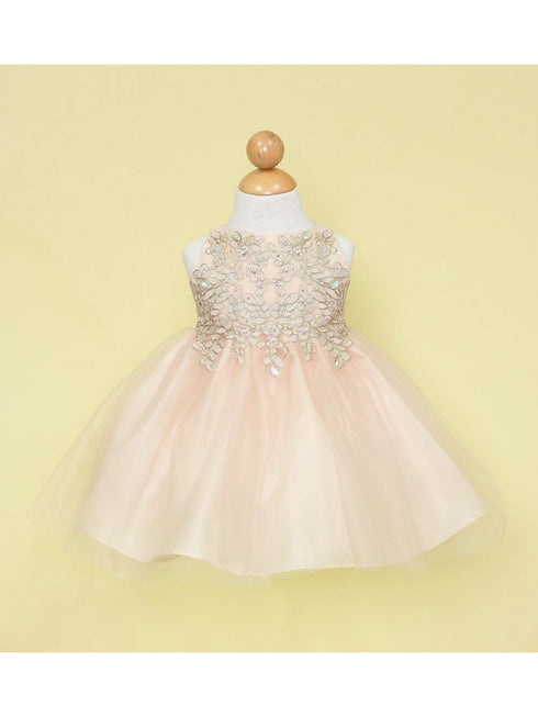 Baby Girls Champagne Gold Lace Embroidered Tulle Flower Girl Dress 6-24M SophiasStyle.com