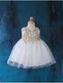 Baby Girls Ivory Gold Lace Embroidered Tulle Flower Girl Dress 6-24M SophiasStyle.com