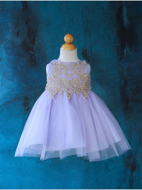 Baby Girls Lilac Gold Lace Embroidered Tulle Flower Girl Dress 6-24M SophiasStyle.com