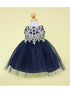Baby Girls Navy Gold Lace Embroidered Tulle Flower Girl Dress 6-24M SophiasStyle.com