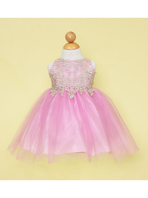 Baby Girls Pink Gold Lace Embroidered Tulle Flower Girl Dress 6-24M SophiasStyle.com