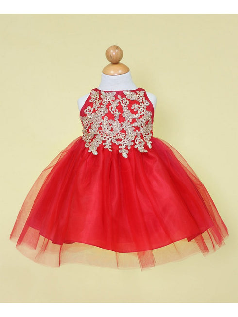 Baby Girls Red Gold Lace Embroidered Tulle Flower Girl Dress 6-24M SophiasStyle.com