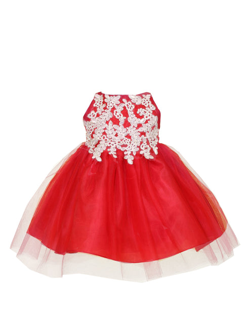 Baby Girls Multi Color Gold Lace Embroidered Tulle Flower Girl Dress 6-24M