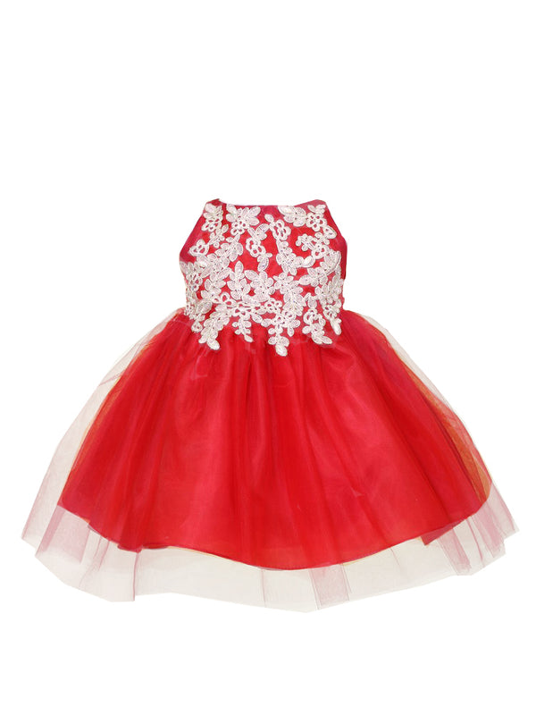 Baby Girls Multi Color Gold Lace Embroidered Tulle Flower Girl Dress 6-24M