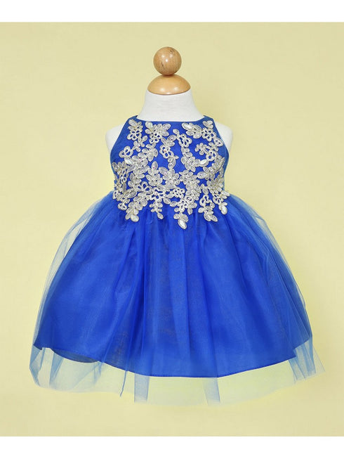 Baby Girls Royal Blue Gold Lace Embroidered Tulle Flower Girl Dress 6-24M SophiasStyle.com