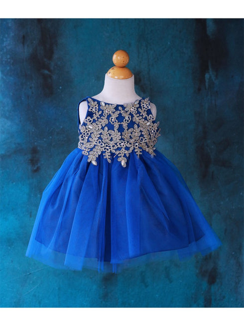 Baby Girls Royal Blue Gold Lace Embroidered Tulle Flower Girl Dress 6-24M SophiasStyle.com