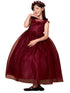 Big Girls Burgundy Illusion Neckline Floral Applique Glitter Tulle Dress 8-16 - SophiasStyle.com