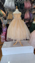 Big Girls Champagne Illusion Neckline Floral Applique Glitter Tulle Dress 8-16 - SophiasStyle.com