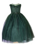 Little Girls Hunter Green Illusion Neckline Floral Applique Glitter Tulle Dress 2-6 - SophiasStyle.com