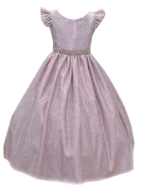 Big Girls Light Pink Metallic Flutter Sleeve Junior Bridesmaid Dress 8-16 - SophiasStyle.com