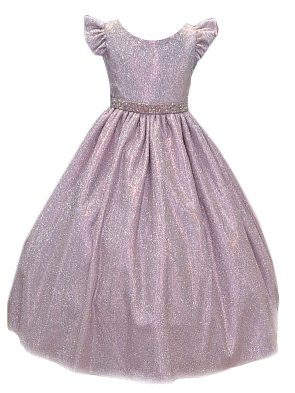 Little Girls Light Pink Metallic Flutter Sleeve Flower Girl Dress 2-6 - SophiasStyle.com