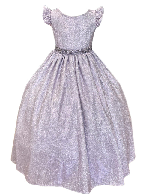 Little Girls Lilac Metallic Flutter Sleeve Flower Girl Dress 2-6 - SophiasStyle.com