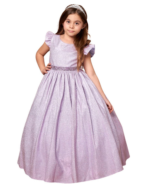 Little Girls Lilac Metallic Flutter Sleeve Flower Girl Dress 2-6 - SophiasStyle.com