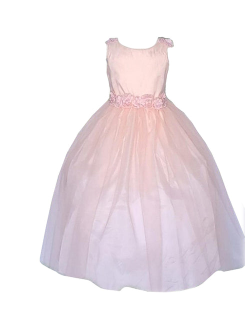 Calla Girls Blush Pink A-Line Flowered Waist Tulle Flower Girl Dress 2-16 SophiasStyle.com
