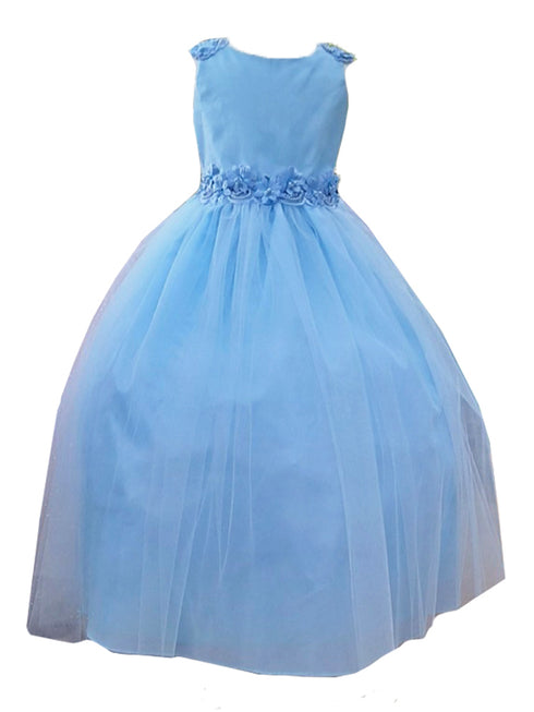 Calla Girls Light Blue A-Line Flowered Waist Tulle Flower Girl Dress 2-16 SophiasStyle.com