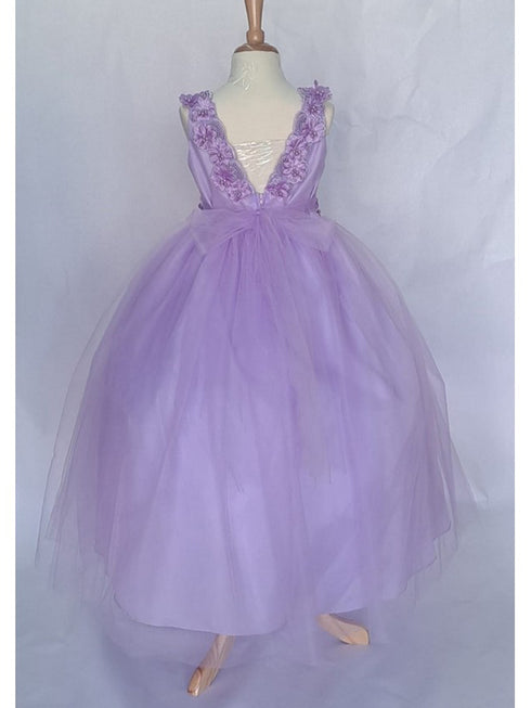 Calla Girls Lilac A-Line Flowered Waist Tulle Flower Girl Dress back - 2-16 SophiasStyle.com