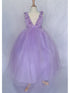 Calla Girls Lilac A-Line Flowered Waist Tulle Flower Girl Dress back - 2-16 SophiasStyle.com