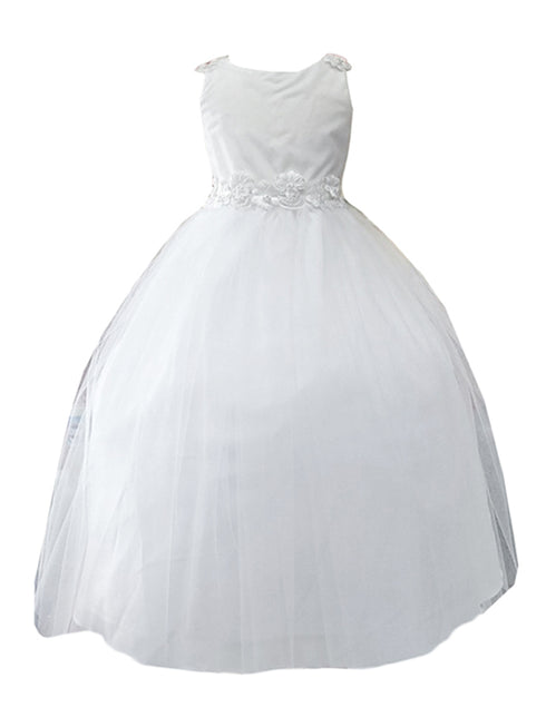 Calla Girls Off-White A-Line Flowered Waist Tulle Flower Girl Dress 2-16 SophiasStyle.com