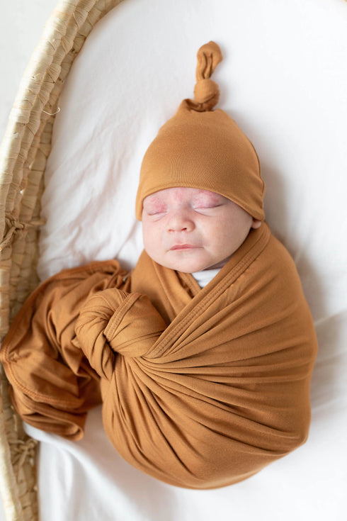 swaddle-blanket-and-hat-set-camel-brown-Sophia's Style-3