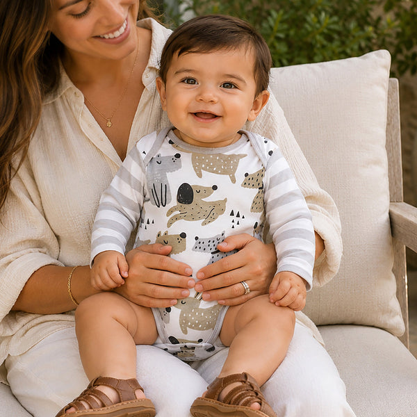 puppy-dog-print-baby-bodysuit-cotton-stripe-sleeve-sophias-styleBodysuits-1