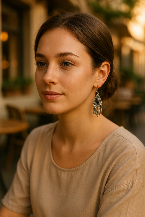 black-cats-eye-stone-boho-dangle-earrings-Sophia's Style-2