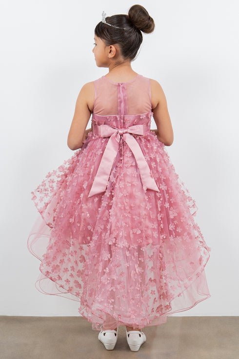 Girls Illusion Princess Top 3D Flower High Low Skirt Flower Girl Dress 2-12