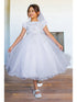 Girls White Satin Cap Sleeve Bead Adorned Communion Dress 6-16 - SophiasStyle.com 3