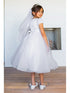 Girls White Satin Cap Sleeve Bead Adorned Communion Dress 6-16 back - SophiasStyle.com