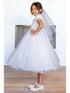 Girls White Satin Cap Sleeve Bead Adorned Communion Dress 6-16 side - SophiasStyle.com