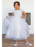 Girls White Satin 3D Flower Lace Adorned T-Length Communion Dress 6-16 model 3- SophiasStyle.com